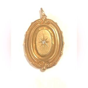 Antique English North Star Locket in 15K Gold with Old Mine Diamond